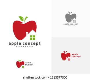 Apple House logo design vector template, Fruits Apple icon symbol