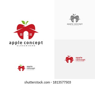 Apple House logo design vector template, Fruits Apple icon symbol