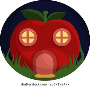 Apple house with windows, illustration, vector on a white background.