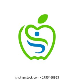 apple and human vector for wellness diet nutrition logo design