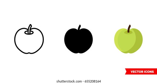 Apple icon of 3 types: color, black and white, outline. Isolated vector sign symbol.