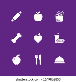 apple icon. 9 apple set with snack, fruit and food vector icons for web and mobile app