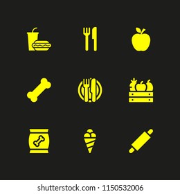 apple icon. 9 apple set with snack, fruit, food and lunch vector icons for web and mobile app