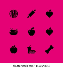 apple icon. 9 apple set with snack, fruit, food and lunch vector icons for web and mobile app