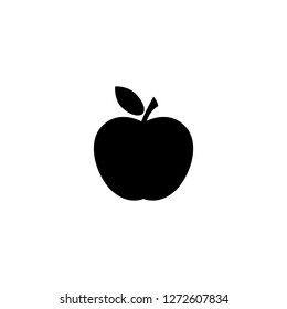 Apple icon in black. Fresh apple with leaf symbol in flat style isolated on white background. Simple apple vector abstract icon for web site design or button to mobile app. Vector illustration.
