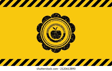 apple icon black grunge emblem, yellow warning sign. Vector Illustration. Detailed. 