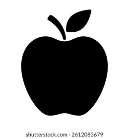 Apple icon. Black silhouette apple isolated on white background. Shape fruit. Symbol of health nutrition. Outline pictogram. Simple object. Nutritious sweet taste. Logo for diet. Vector illustration