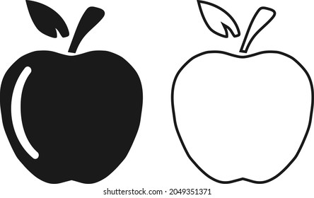 Apple icon, black and white apple icon. Vector, cartoon illustration. Vector.