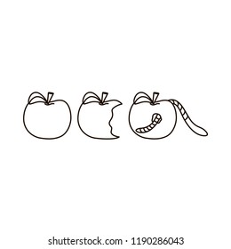 Apple icon. Black and white apple with worm.