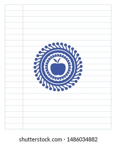 apple icon blue ink pen emblem. Vector Illustration. Detailed.