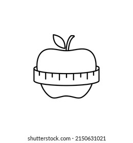 apple icon with centimeter sign  lose weight icon. diet, sport, liposuction, fitness. 