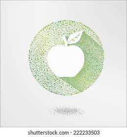 Apple icon in circle made from green drops in vector. Ecology and bio food concept.