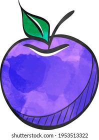 Apple icon in color drawing. Food fruit healthy lifestyle diet sweet school snack