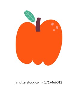 Apple icon, cute fruit drawing, isolated vector illustration, red juicy apple doodle with leaf, cute hand drawn art