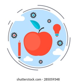 Apple icon, education, knowledge, science flat design style vector concept illustration