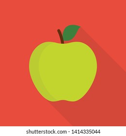 apple icon in flat style with long shadow, isolated vector illustration on red transparent background
