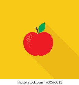 apple icon in flat style with long shadow, isolated vector illustration on yellow transparent background