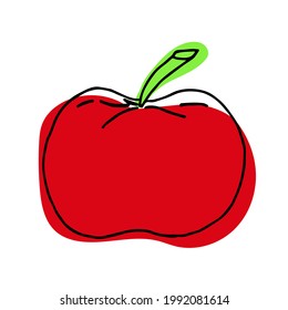 Apple icon, freehand drawing linear style, vector. Vector illustration in doodle style an apple. Simple clipart of fruits, healthy eating, vegan food. Sketch illustration for print, web, mobile and