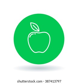 Apple icon. Apple fruit sign. Healthy apple symbol. White icon on green circle background. Vector illustration.