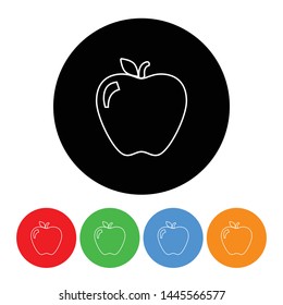 Apple icon fruit symbol in an outlined circle style with four color variations vector illustration design element
