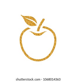 Apple icon in gold glitter texture. Sparkle luxury style vector illustration.