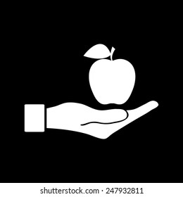 Apple Icon In Hand - Vector Icon On A Black Background