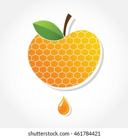 Apple icon with honey background. greeting card for Jewish holiday Rosh Hashanah. illustration