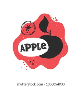 Apple icon. Ink hand drawn vector illustration. Can be used for cafe, menu, shop, bar, restaurant, poster, sticker, logo, detox diet concept, farmers market