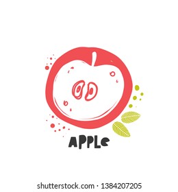 Apple icon. Ink hand drawn vector illustration. Can be used for cafe, menu, shop, bar, restaurant, poster, sticker, logo, detox diet concept, farmers market