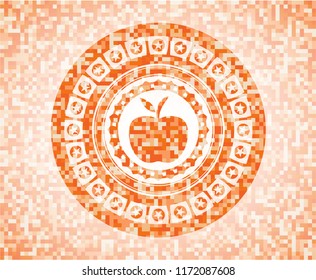 apple icon inside abstract emblem, orange mosaic background