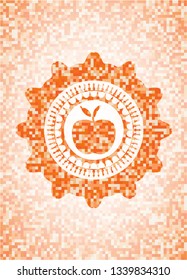 apple icon inside abstract emblem, orange mosaic background