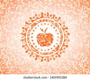 apple icon inside abstract emblem, orange mosaic background