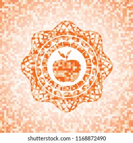 apple icon inside abstract orange mosaic emblem with background