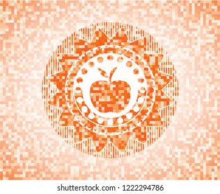 apple icon inside abstract orange mosaic emblem
