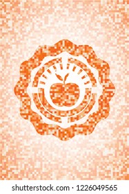 apple icon inside abstract orange mosaic emblem with background