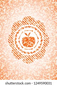 apple icon inside abstract orange mosaic emblem