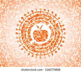 apple icon inside abstract orange mosaic emblem with background