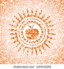 apple icon inside abstract orange mosaic emblem