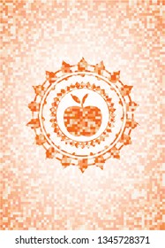 apple icon inside abstract orange mosaic emblem