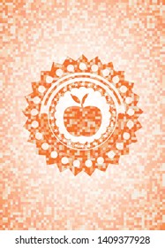 apple icon inside abstract orange mosaic emblem with background