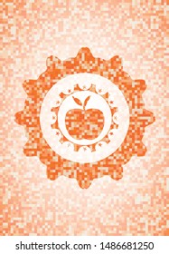 apple icon inside abstract orange mosaic emblem with background