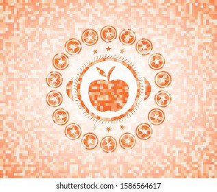 apple icon inside abstract orange mosaic emblem with background