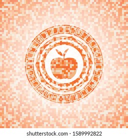 apple icon inside abstract orange mosaic emblem