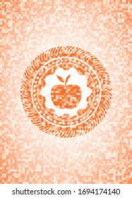 apple icon inside abstract orange mosaic emblem