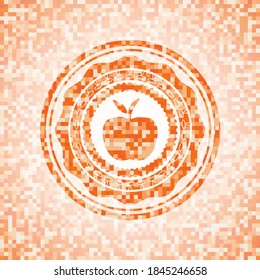 apple icon inside abstract orange mosaic emblem. 