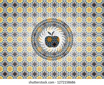 apple icon inside arabesque emblem. arabic decoration.