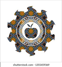 apple icon inside arabesque style emblem. arabic decoration.