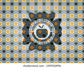apple icon inside arabesque style emblem. arabic decoration.