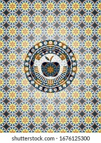 apple icon inside arabesque style emblem. arabic decoration.