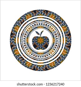 apple icon inside arabic badge. Arabesque decoration.